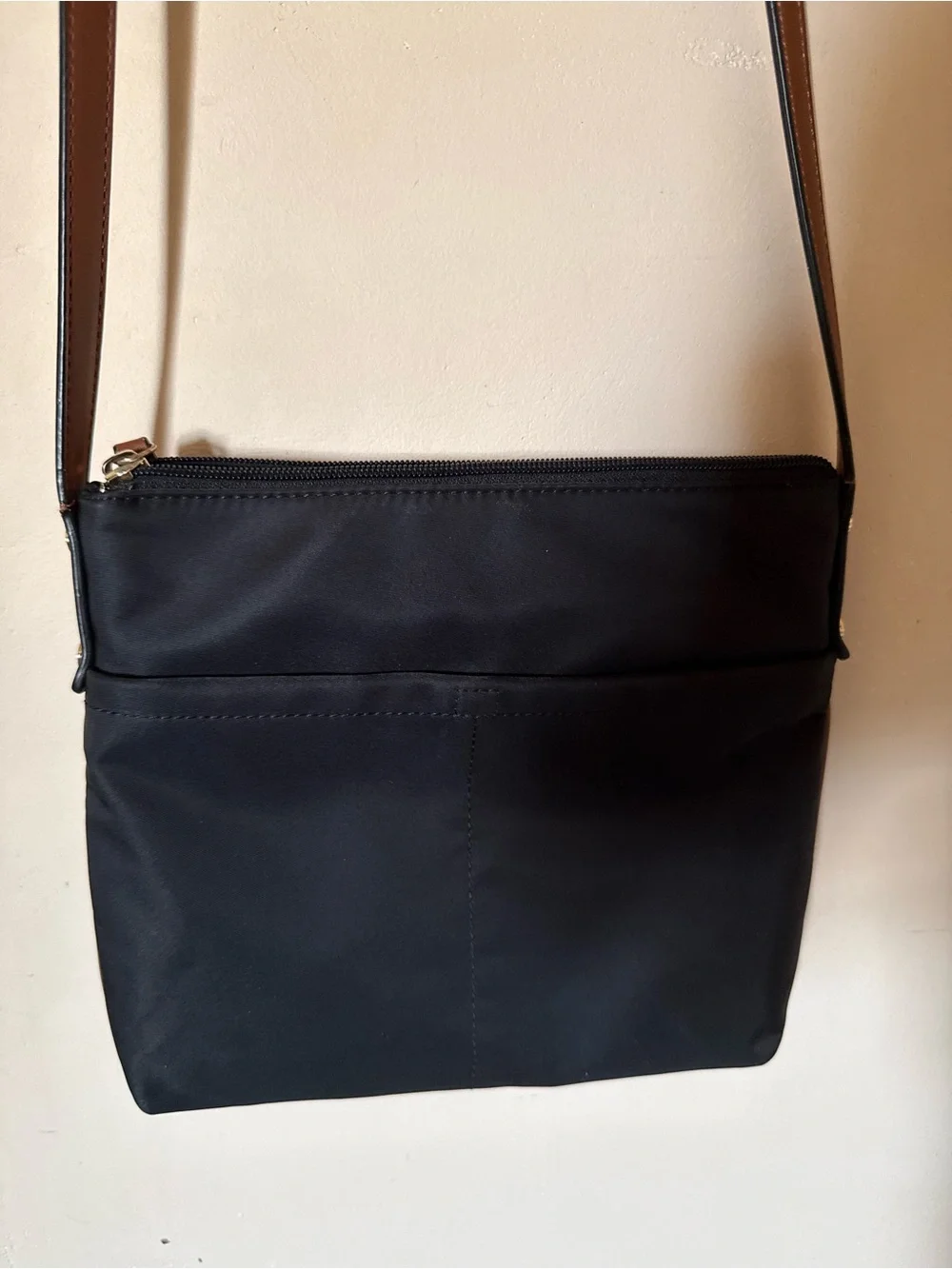 Calvin Klein Black Messenger Bag with Brown Trim